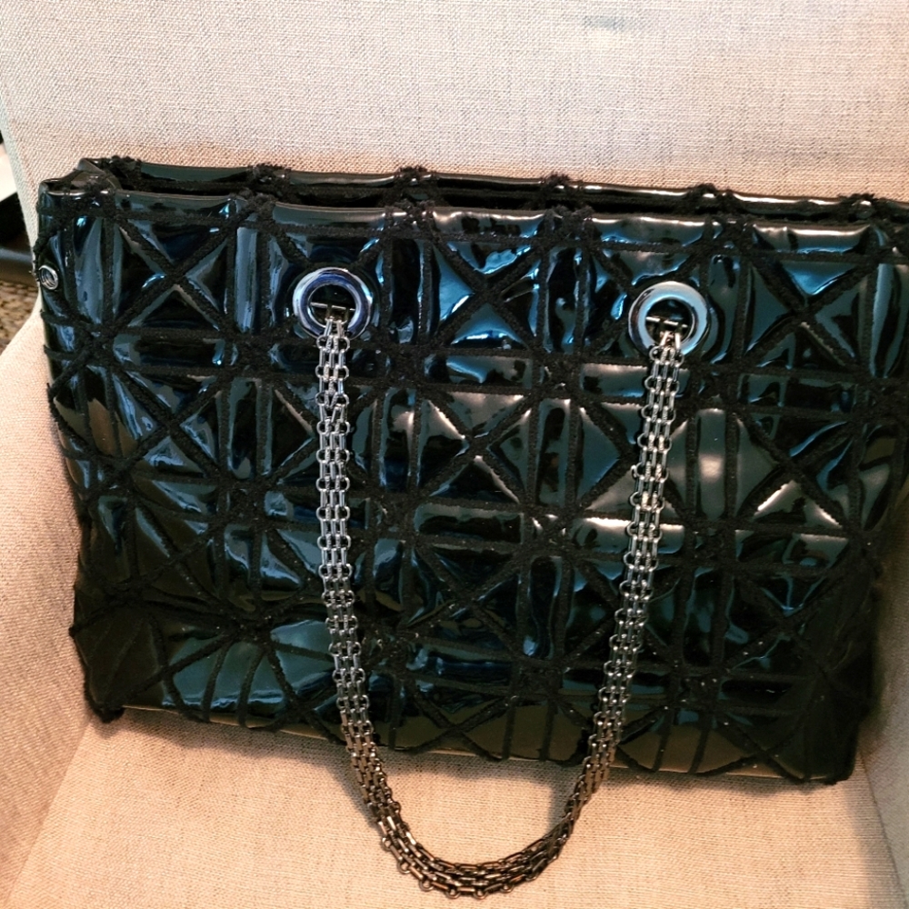 Big Buddha Black Faux Patten Leather Tote